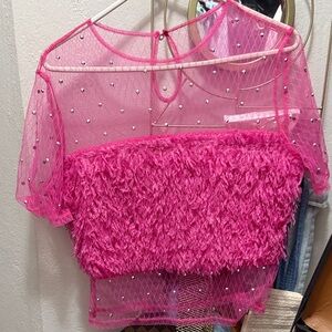 SHEIN Hot Pink Sheer Textured Blouse